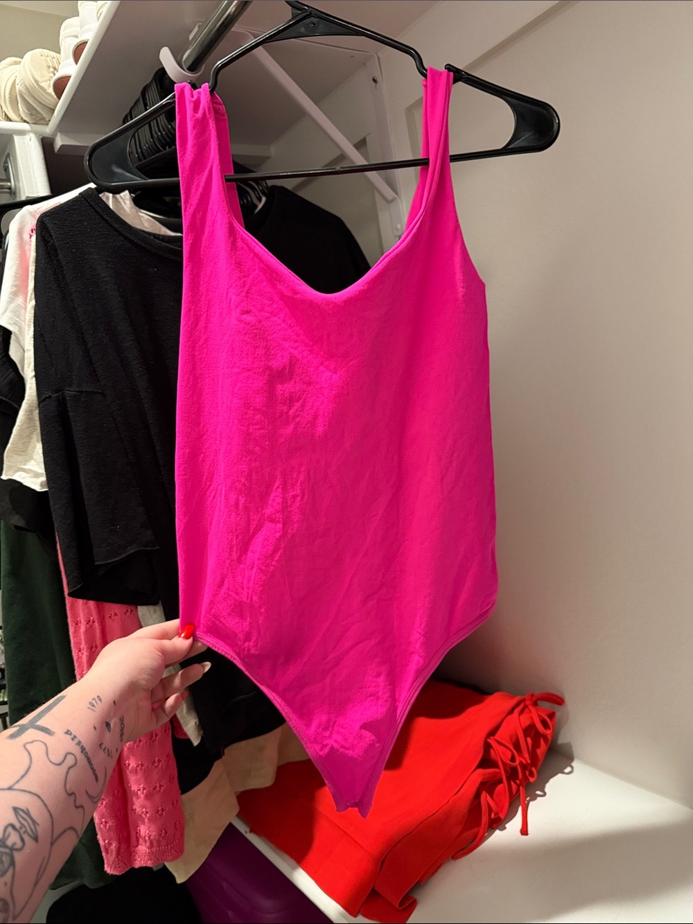 Free People Hot Pink Scoop Neck Bodysuit